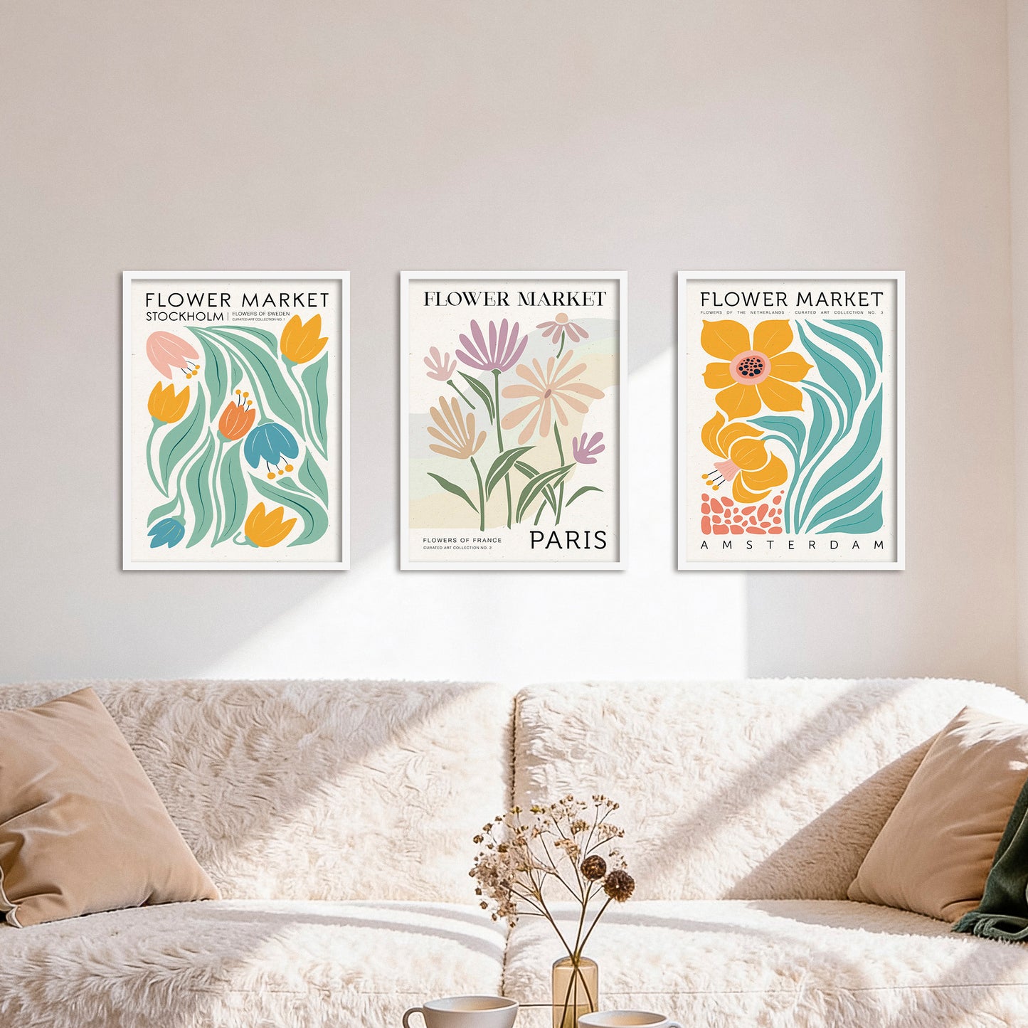 Poster Set Flower Market Trio 1 I mehrteilige Bilderwand I Wandbilder Blumen