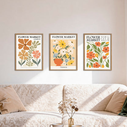 Poster Set Flower Market Trio 2 I mehrteilige Bilderwand I Wandbilder Blumen
