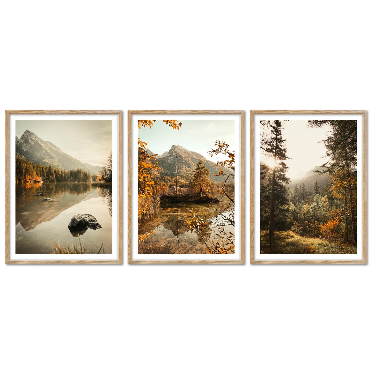 Poster Set - Herbst See - 3 Deko Wandbilder Berchtesgaden Hintersee