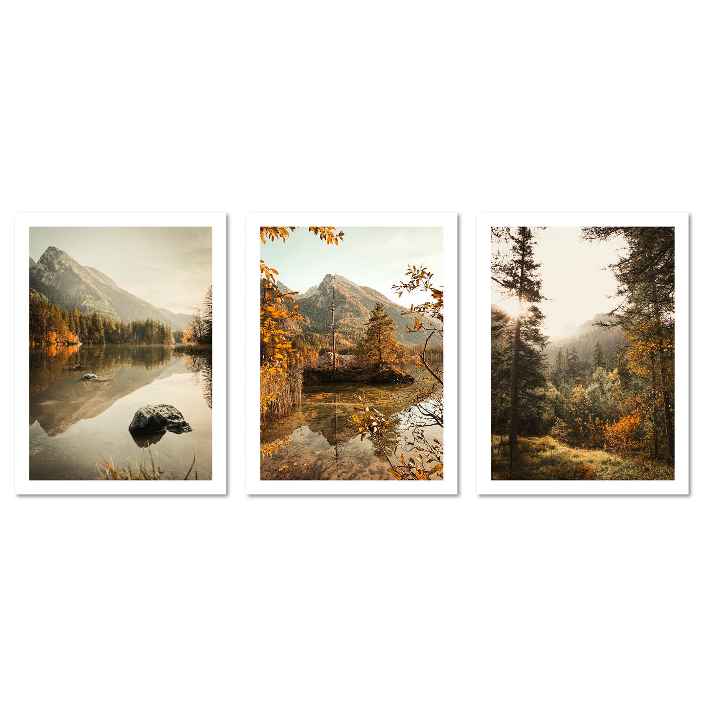 Poster Set - Herbst See - 3 Deko Wandbilder Berchtesgaden Hintersee