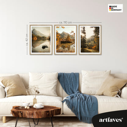 Poster Set - Herbst See - 3 Deko Wandbilder Berchtesgaden Hintersee