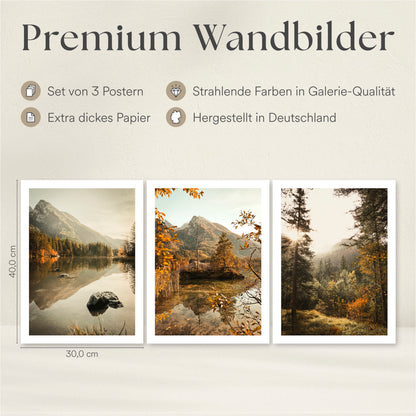 Poster Set - Herbst See - 3 Deko Wandbilder Berchtesgaden Hintersee