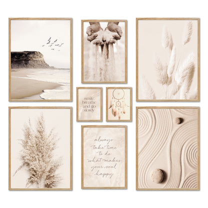 Poster Set - BEIGE DREAMS I Boho Deko Wandbilder Pampasgras