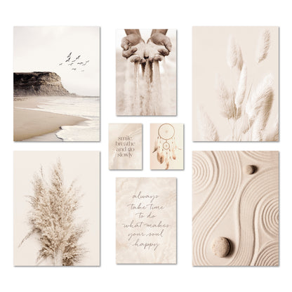 Poster Set - BEIGE DREAMS I Boho Deko Wandbilder Pampasgras