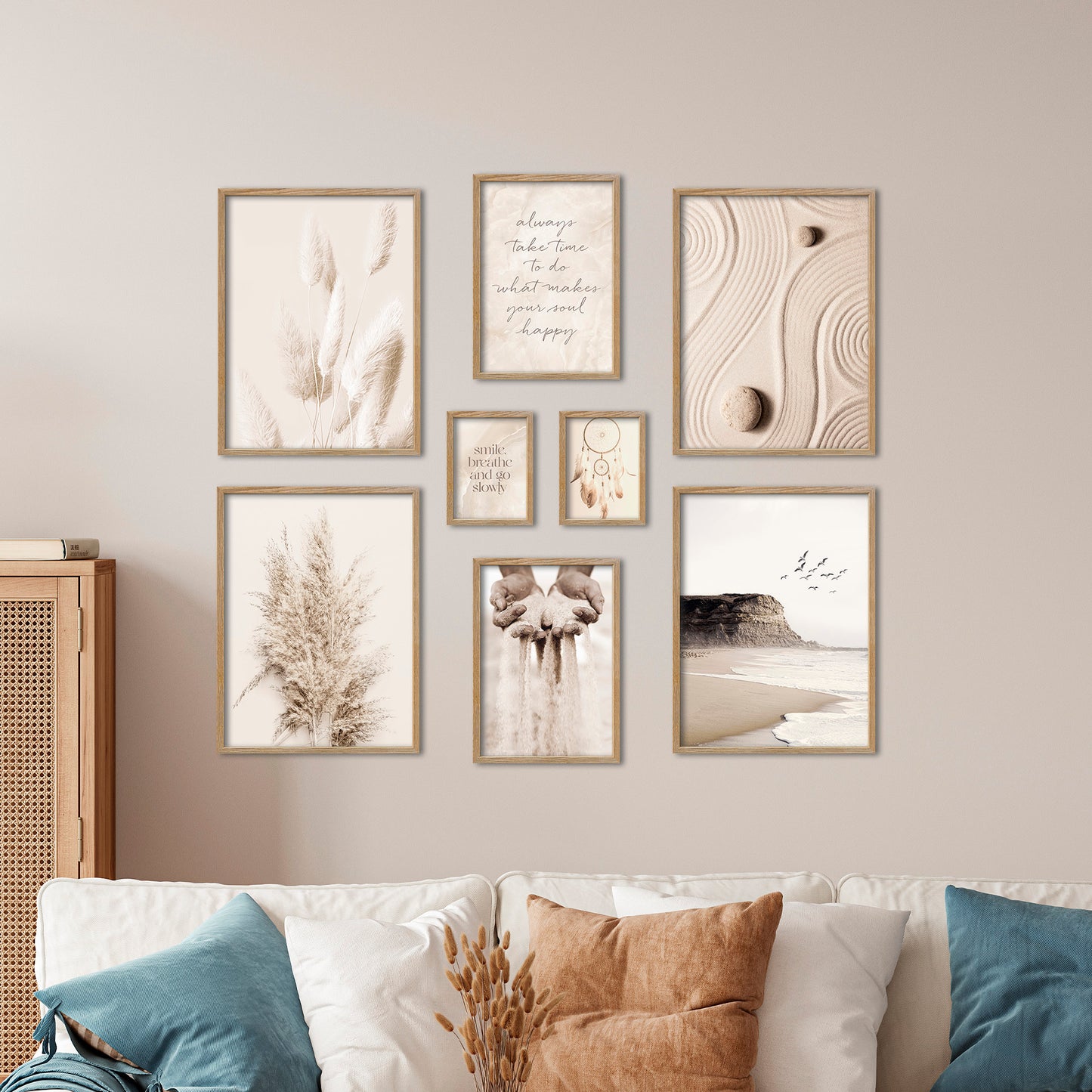 Poster Set - BEIGE DREAMS I Boho Decoration Wall Pictures Pampas Grass