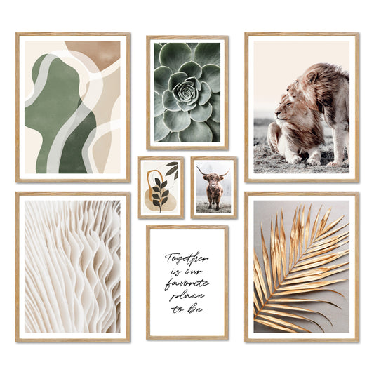 Poster Set - ABSTRACT NATURE - Deko Wandbilder beige, braun, gold, grün, natur, pflanzen, tiere
