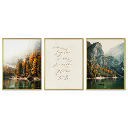Poster Set - Pragser Wildsee Herbst - 3 Deko Wandbilder Süd Tirol Dolomiten