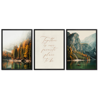 Poster Set - Pragser Wildsee Herbst - 3 Deko Wandbilder Süd Tirol Dolomiten