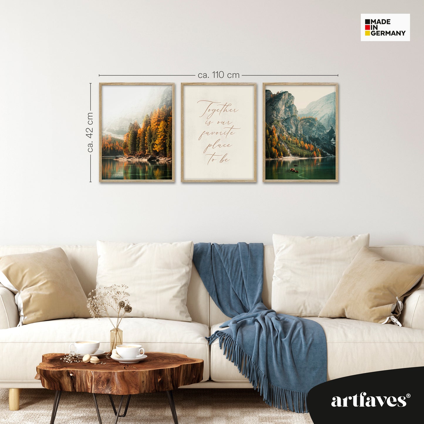 Poster Set - Pragser Wildsee Herbst - 3 Deko Wandbilder Süd Tirol Dolomiten