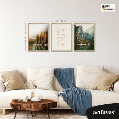 Poster Set - Pragser Wildsee Herbst - 3 Deko Wandbilder Süd Tirol Dolomiten