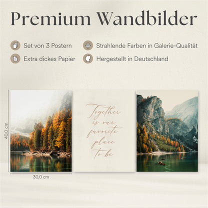 Poster Set - Pragser Wildsee Herbst - 3 Deko Wandbilder Süd Tirol Dolomiten