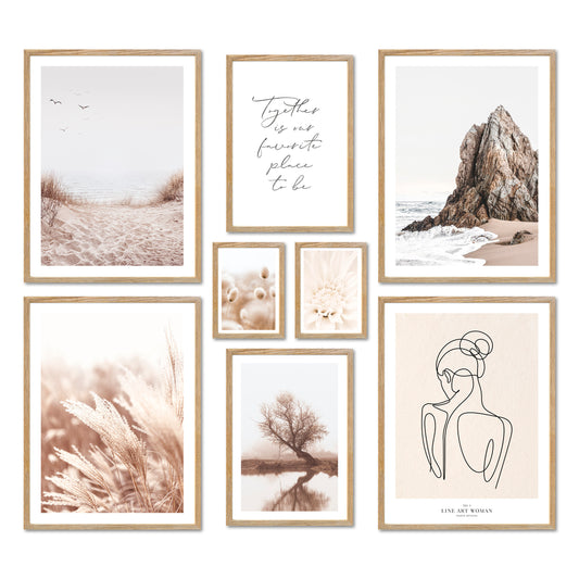 Poster Set - BEIGE HARMONY - Deko Wandbilder beige, braun, landschaft, meer, natur