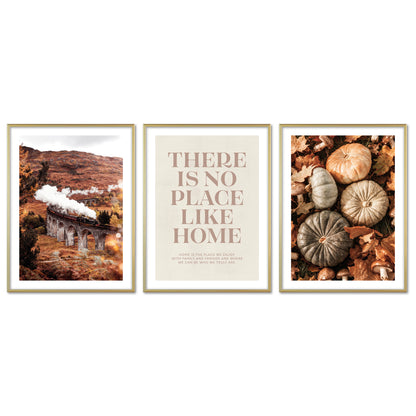 Poster Set - Herbst Momente 1 - 3 Deko Wandbilder Kürbisse Glenfinnan Viaduct