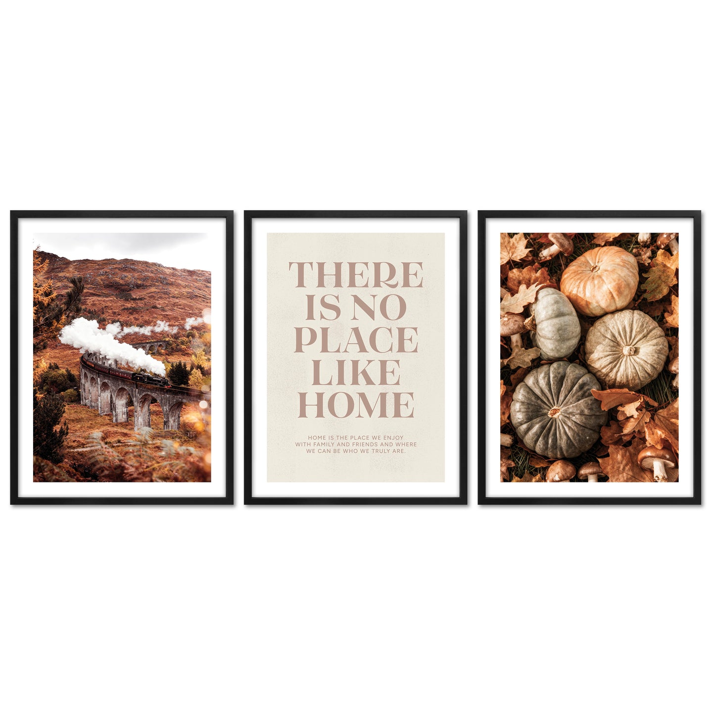 Poster Set - Herbst Momente 1 - 3 Deko Wandbilder Kürbisse Glenfinnan Viaduct
