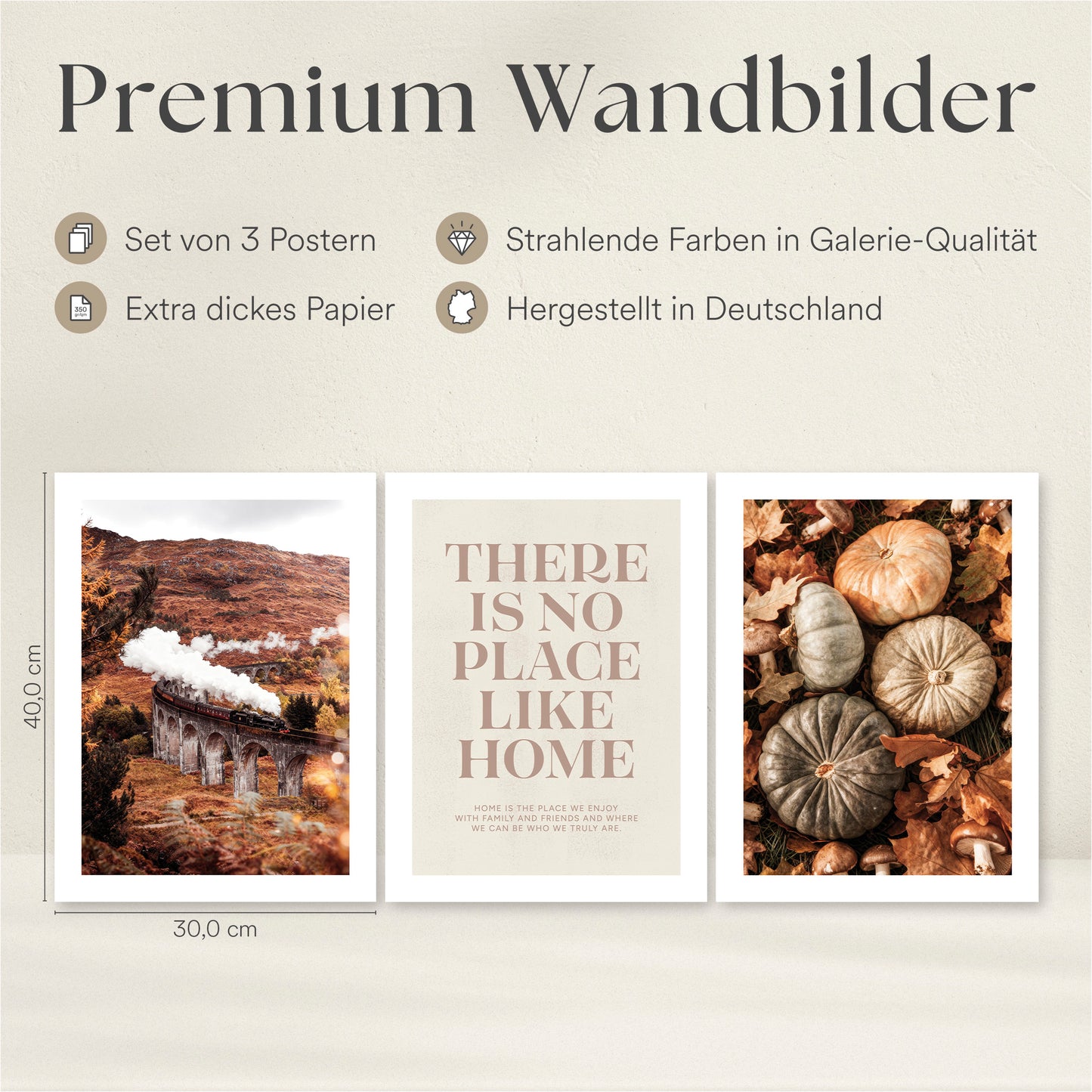 Poster Set - Herbst Momente 1 - 3 Deko Wandbilder Kürbisse Glenfinnan Viaduct