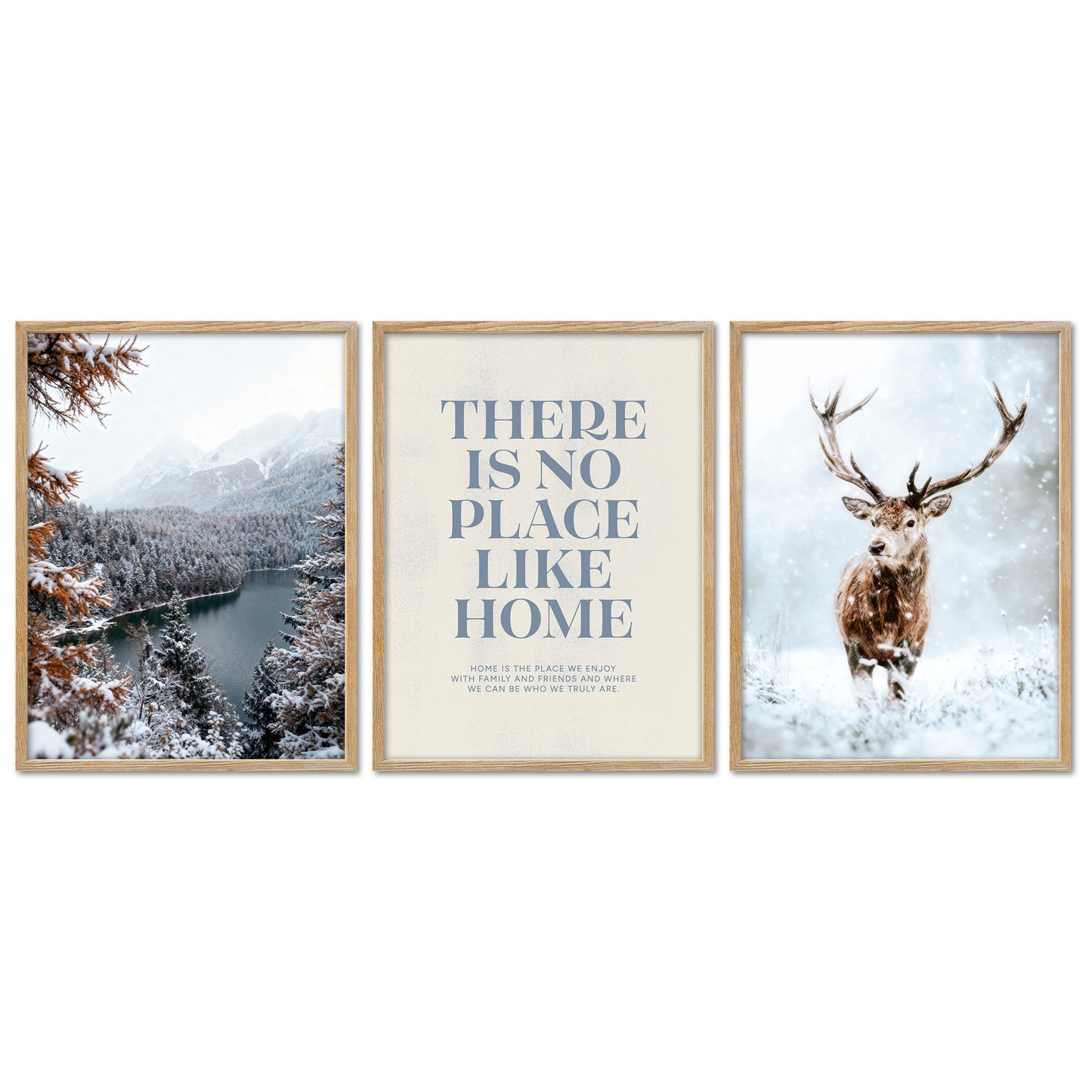 Poster Set - Winter Momente 1 - 3 Deko Wandbilder Hirsch See