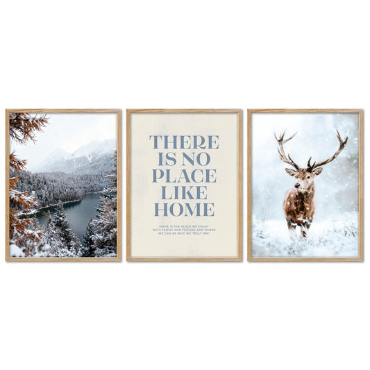Poster Set - Winter Momente 1 - 3 Deko Wandbilder Hirsch See