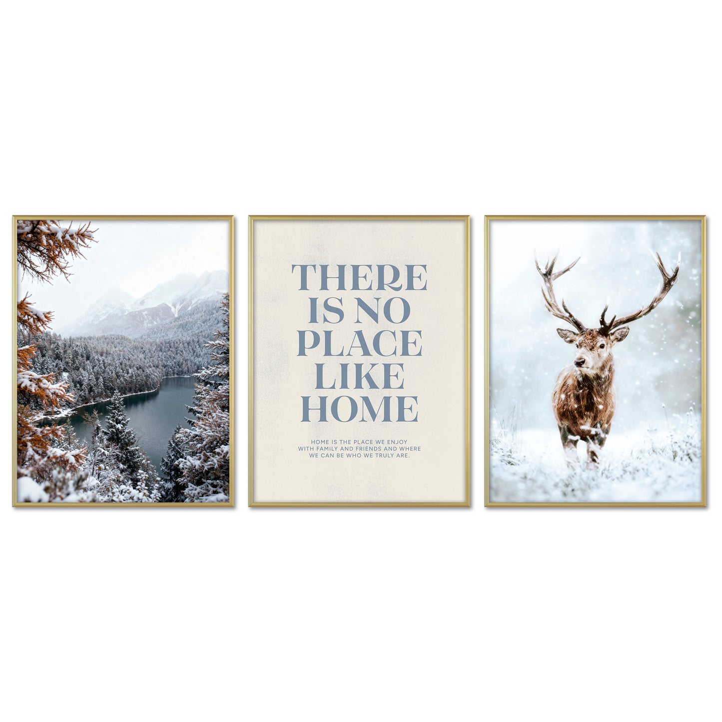 Poster Set - Winter Momente 1 - 3 Deko Wandbilder Hirsch See