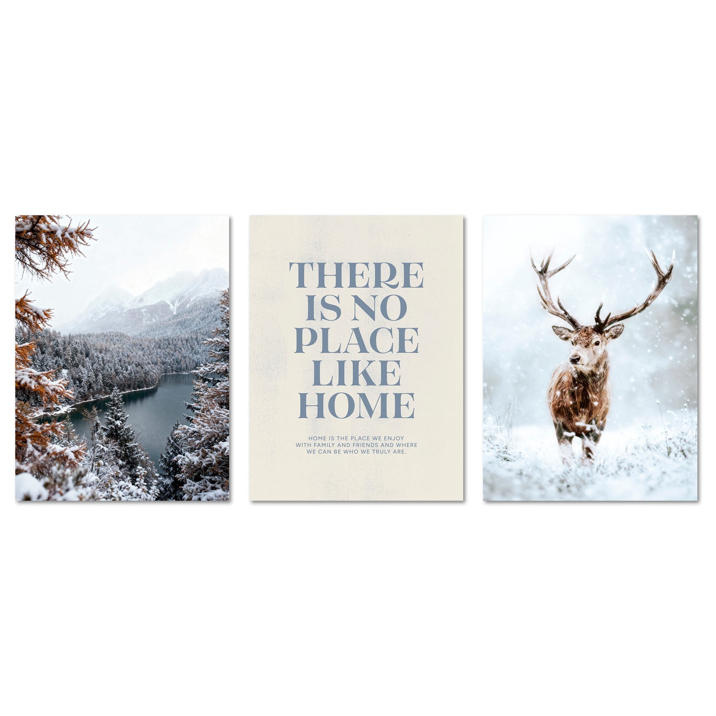 Poster Set - Winter Momente 1 - 3 Deko Wandbilder Hirsch See