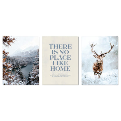 Poster Set - Winter Momente 1 - 3 Deko Wandbilder Hirsch See