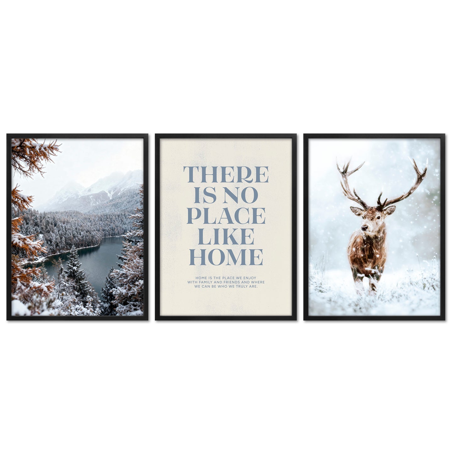 Poster Set - Winter Momente 1 - 3 Deko Wandbilder Hirsch See
