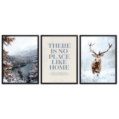 Poster Set - Winter Momente 1 - 3 Deko Wandbilder Hirsch See