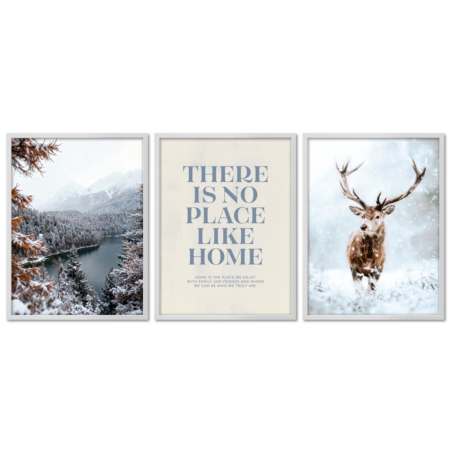 Poster Set - Winter Momente 1 - 3 Deko Wandbilder Hirsch See
