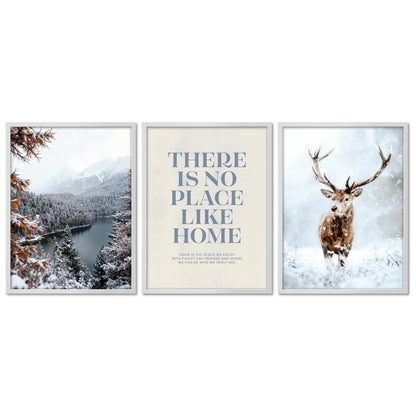 Poster Set - Winter Momente 1 - 3 Deko Wandbilder Hirsch See