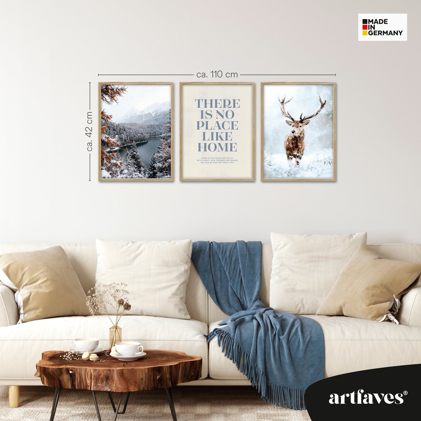 Poster Set - Winter Momente 1 - 3 Deko Wandbilder Hirsch See