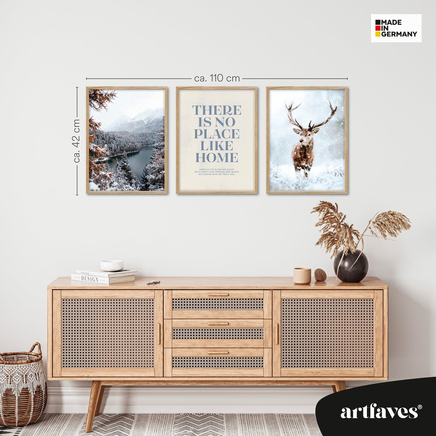 Poster Set - Winter Momente 1 - 3 Deko Wandbilder Hirsch See