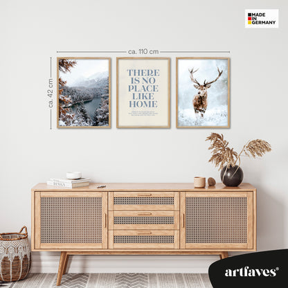Poster Set - Winter Momente 1 - 3 Deko Wandbilder Hirsch See