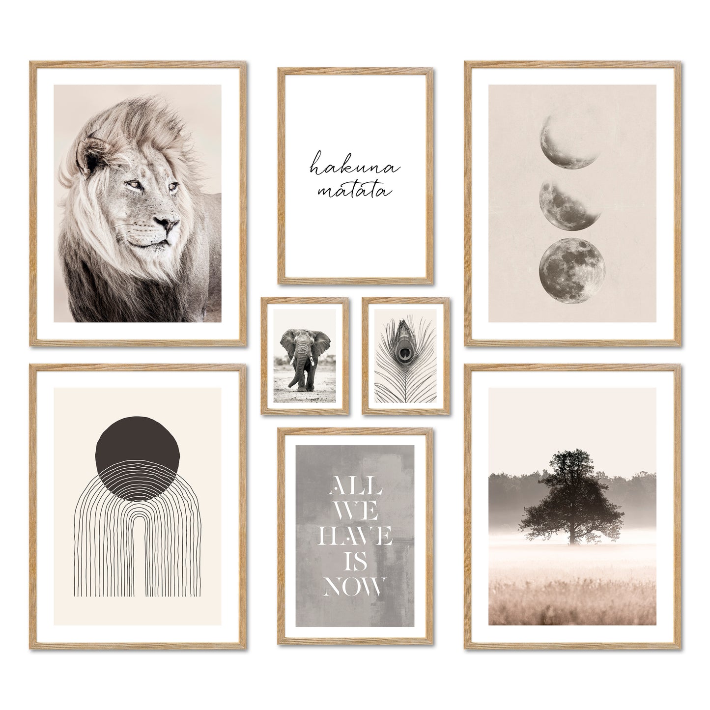 Poster Set - BEIGE WILDERNESS I Natur Wandbilder Löwe Mondphasen