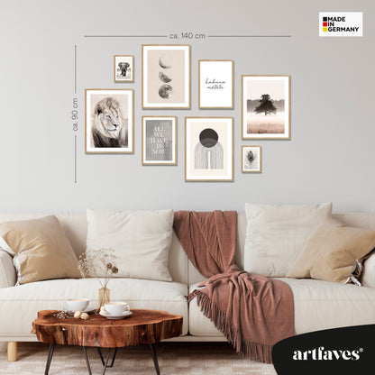 Poster Set - BEIGE WILDERNESS I Natur Wandbilder Löwe Mondphasen