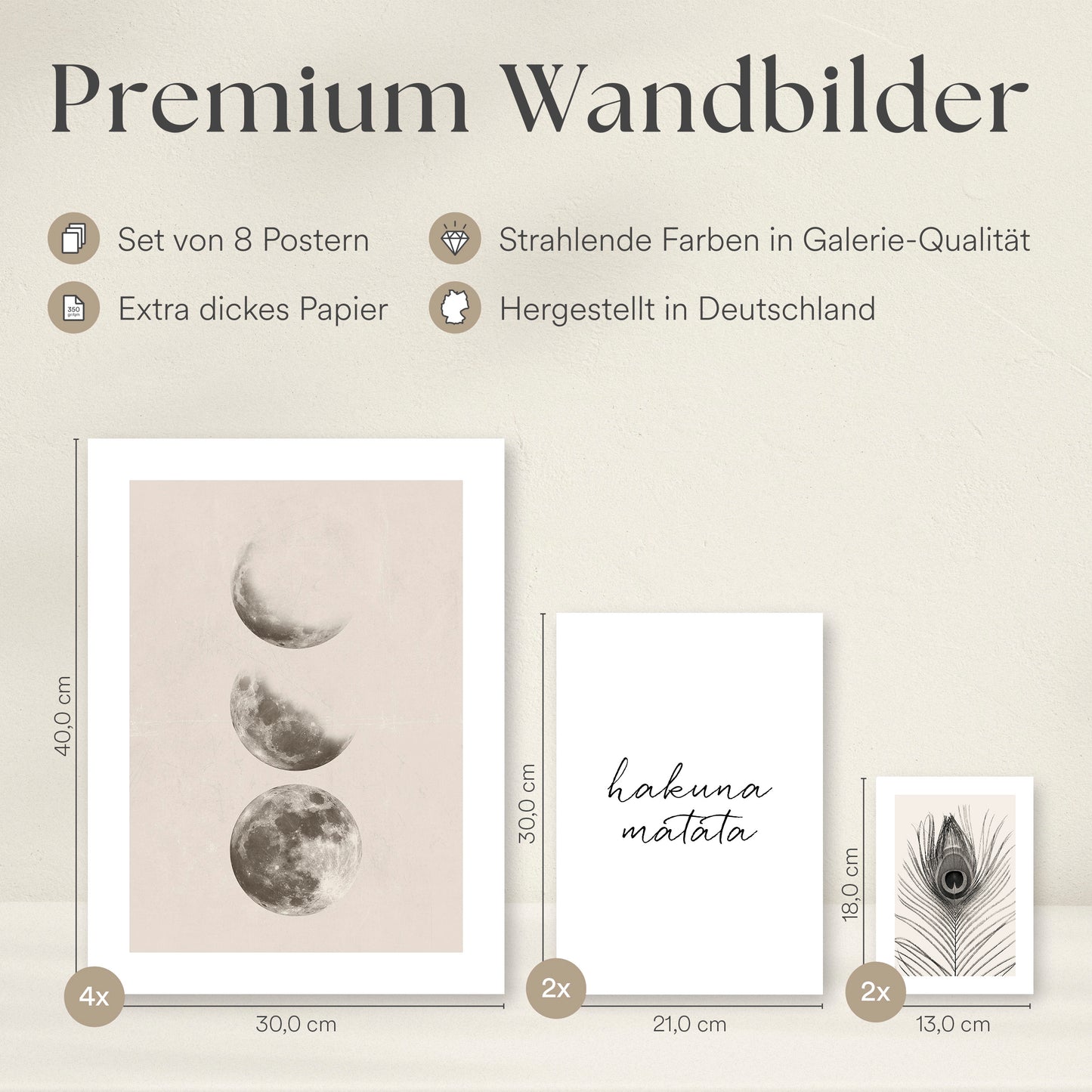 Poster Set - BEIGE WILDERNESS I Natur Wandbilder Löwe Mondphasen