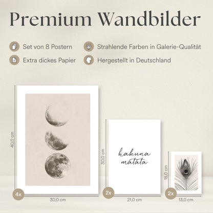 Poster Set - BEIGE WILDERNESS I Natur Wandbilder Löwe Mondphasen