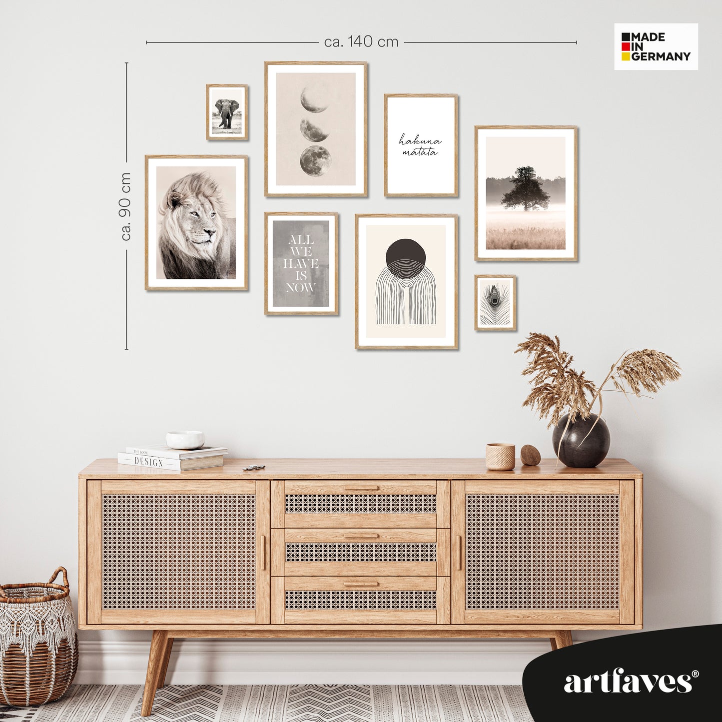 Poster Set - BEIGE WILDERNESS I Natur Wandbilder Löwe Mondphasen