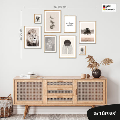 Poster Set - BEIGE WILDERNESS I Natur Wandbilder Löwe Mondphasen