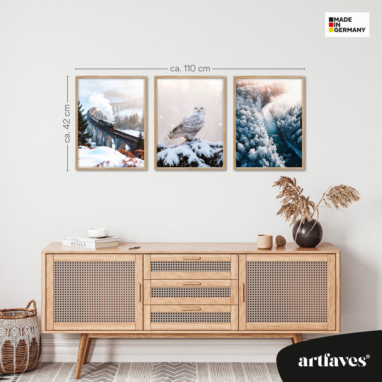 Poster Set - Winter Momente 3 - 3 Deko Wandbilder Glenfinnan Viaduct Schneeeule