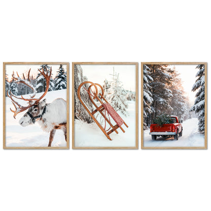 Poster Set - Christmas Trio 1 - 3 Deko Wandbilder Weihnachten Schnee Winter