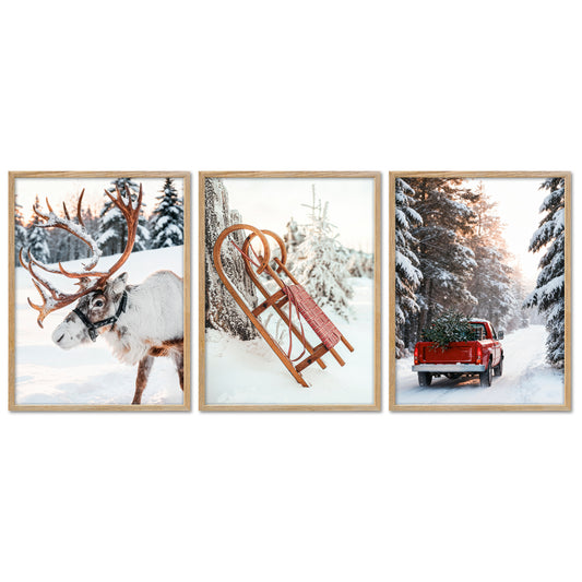 Poster Set - Christmas Trio 1 - 3 Deko Wandbilder Weihnachten Schnee Winter