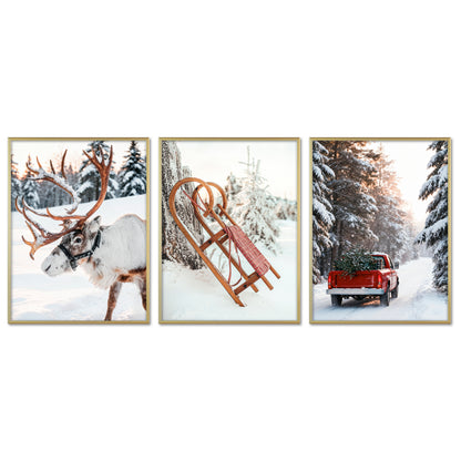 Poster Set - Christmas Trio 1 - 3 Deko Wandbilder Weihnachten Schnee Winter
