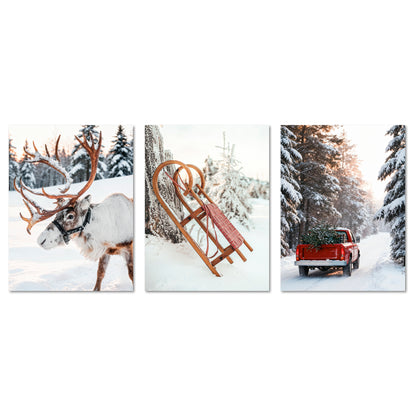 Poster Set - Christmas Trio 1 - 3 Deko Wandbilder Weihnachten Schnee Winter