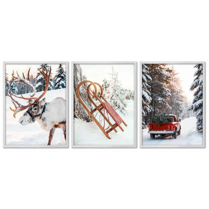 Poster Set - Christmas Trio 1 - 3 Deko Wandbilder Weihnachten Schnee Winter
