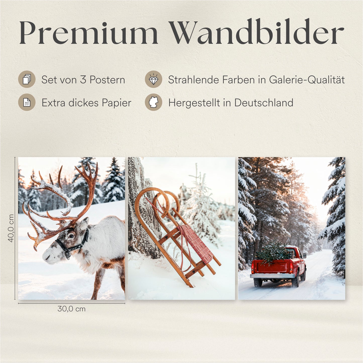 Poster Set - Christmas Trio 1 - 3 Deko Wandbilder Weihnachten Schnee Winter