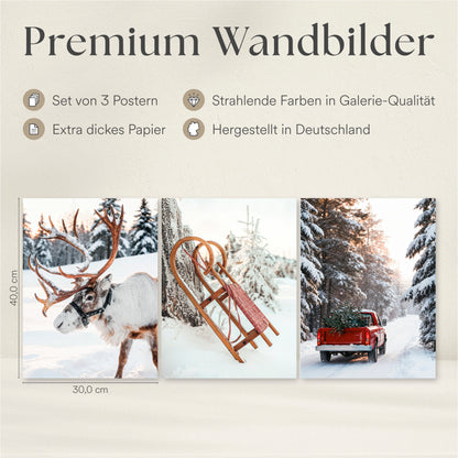 Poster Set - Christmas Trio 1 - 3 Deko Wandbilder Weihnachten Schnee Winter