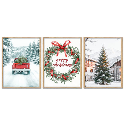 Poster Set - Merry Christmas - 3 Deko Wandbilder Weihnachten Schnee Winter