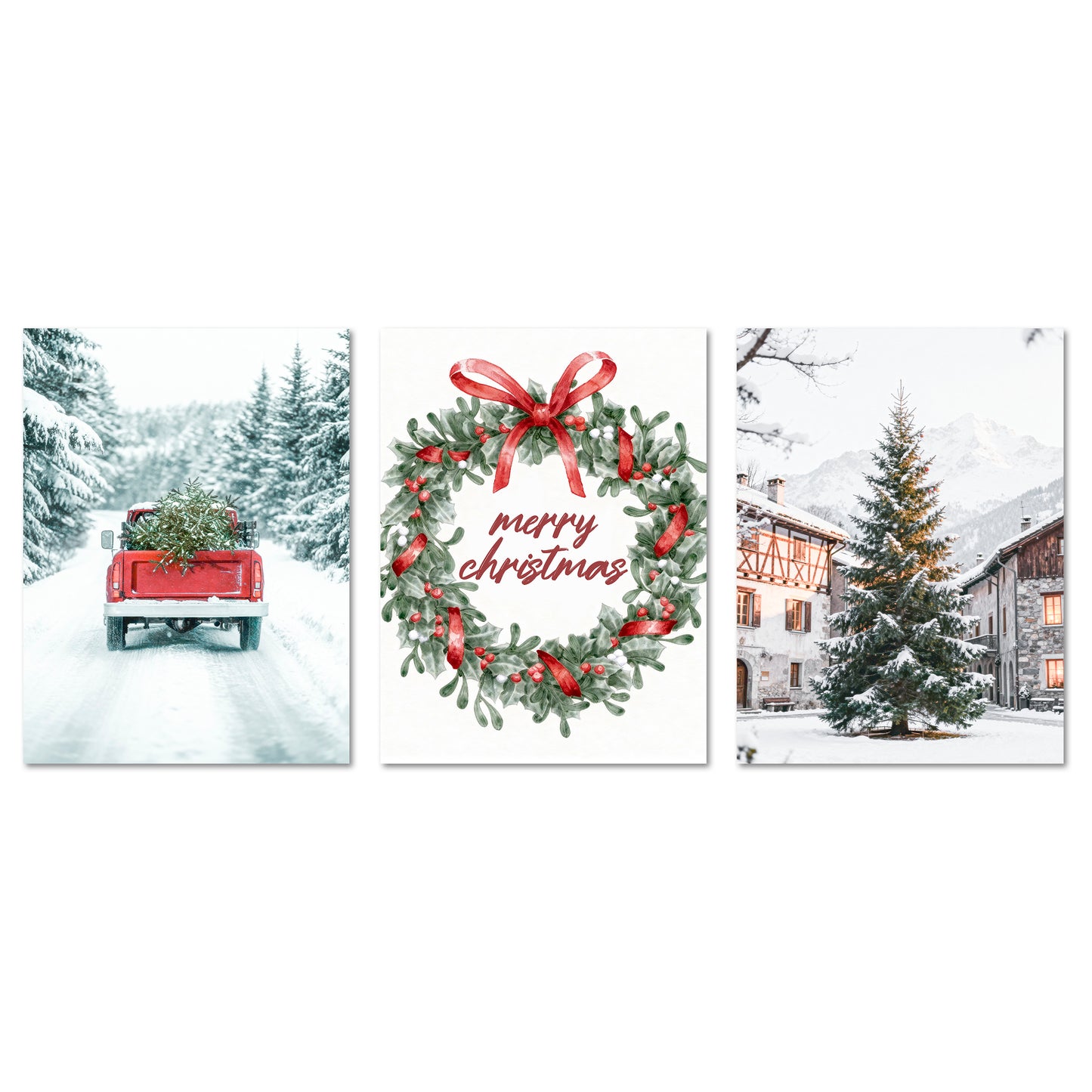 Poster Set - Merry Christmas - 3 Deko Wandbilder Weihnachten Schnee Winter