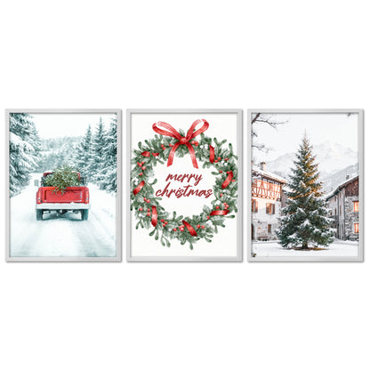 Poster Set - Merry Christmas - 3 Deko Wandbilder Weihnachten Schnee Winter