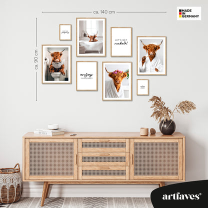 Poster Set - FUNNY BATHROOM I Bathroom Wall Art Funny Cow Highland Cattle