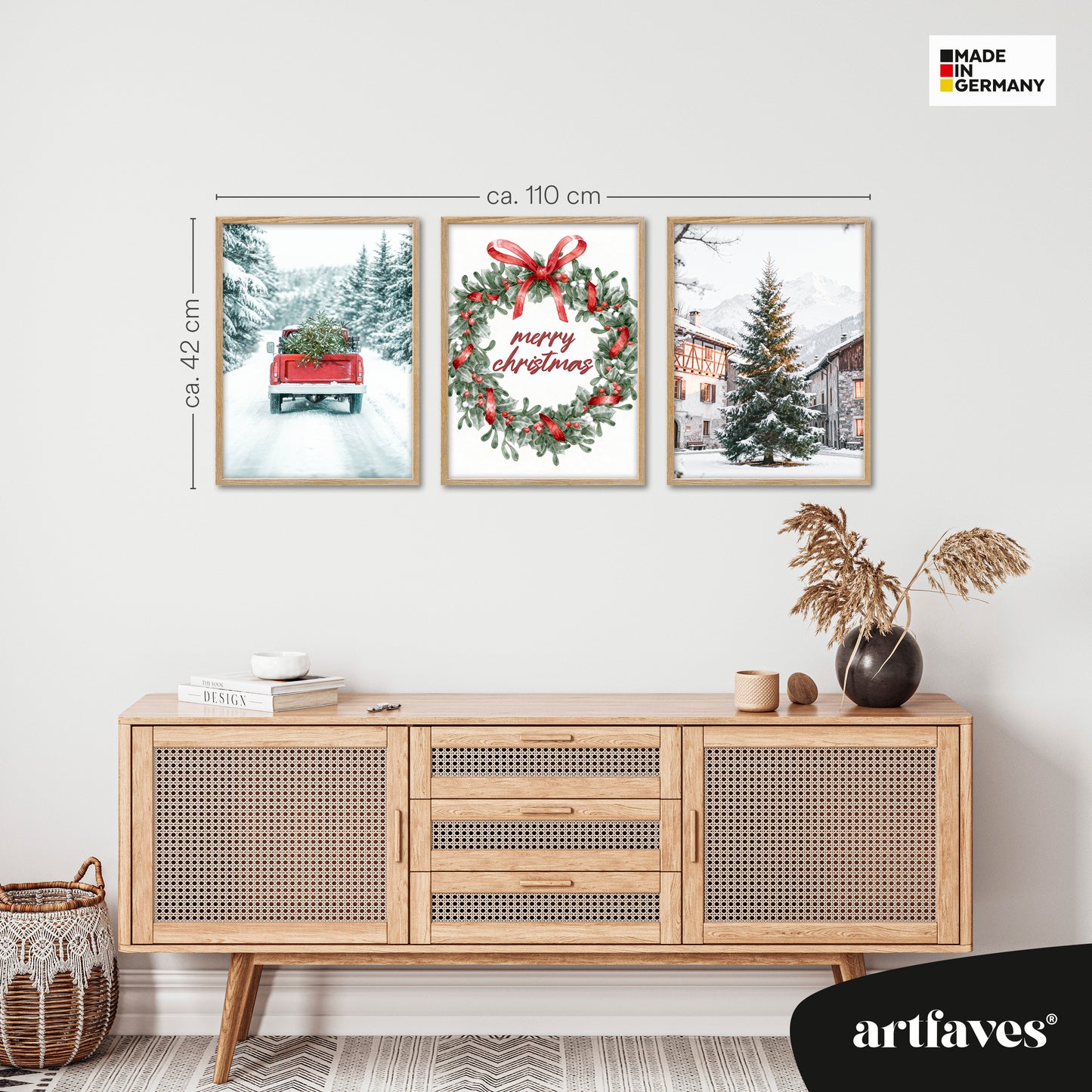 Poster Set - Merry Christmas - 3 Deko Wandbilder Weihnachten Schnee Winter